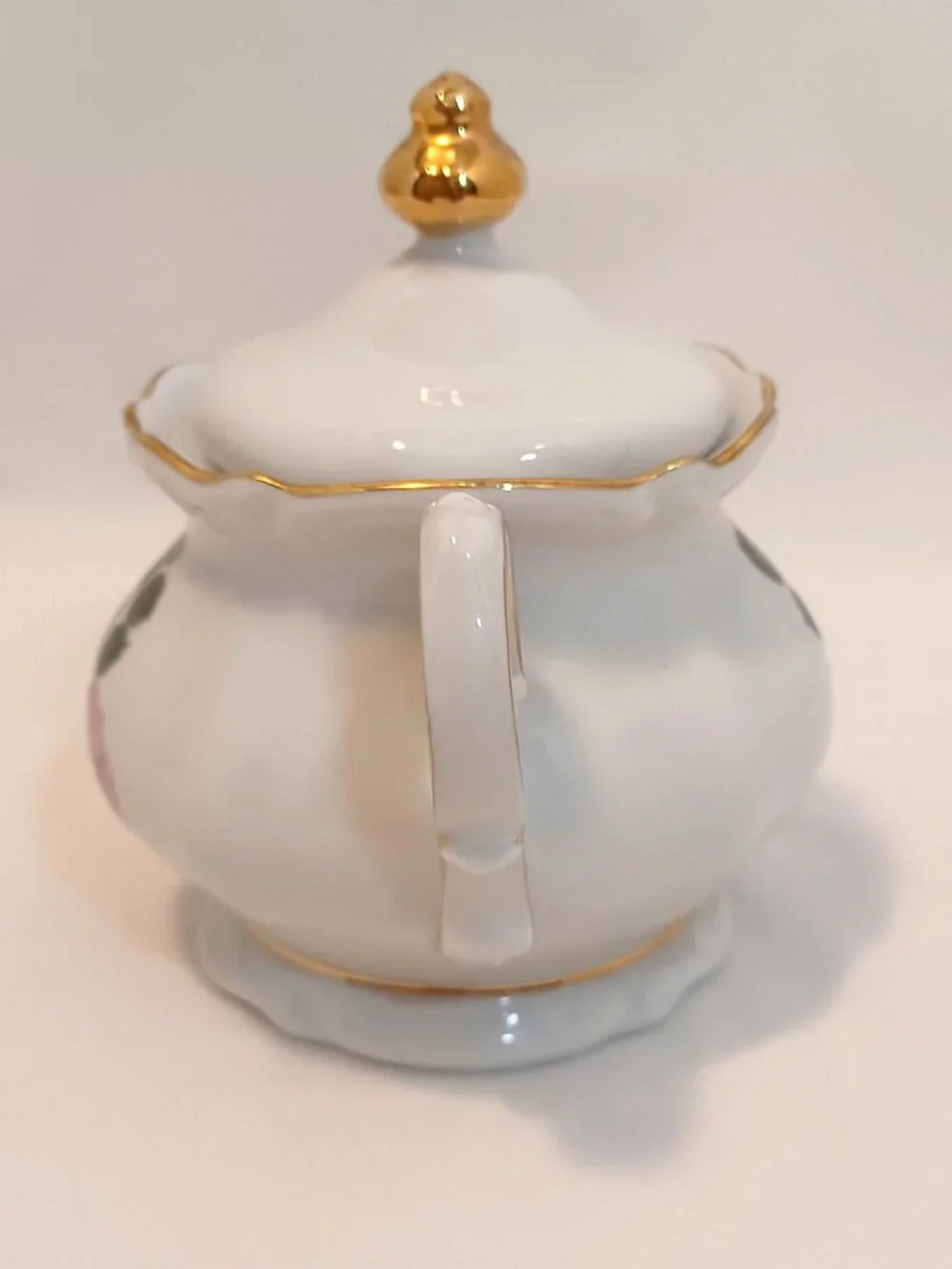 Vtg Winterling Bavaria Germany Porcelain Sugar Bowl w Lid Pink Roses & Gold Trim